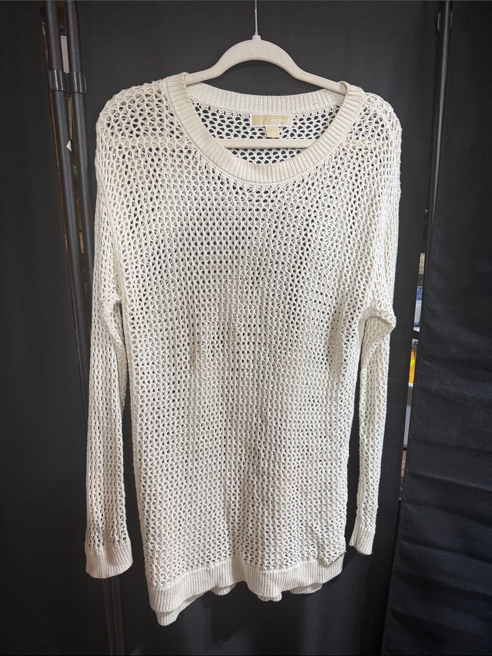 Michael Kors Cream Open-Weave Crewneck Sweater